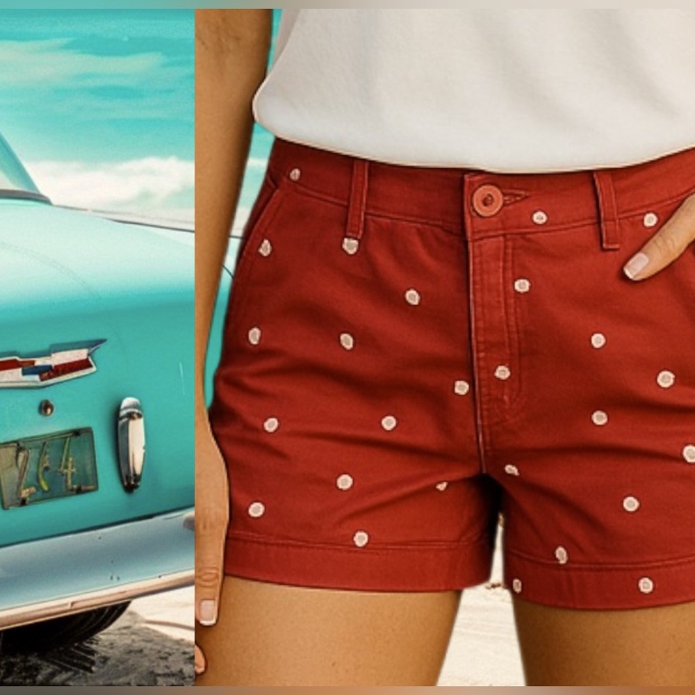 FreeStyle Revolution Hemmed Shorts in Red With Embroidered White Dots JRs SZ 3